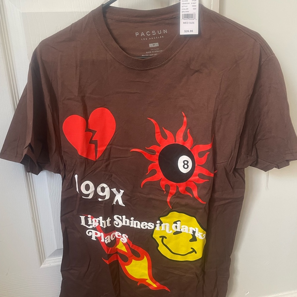 Pacsun Level Up Tropics ‘199X Light Shines in Dark Places’ brown graphic tee